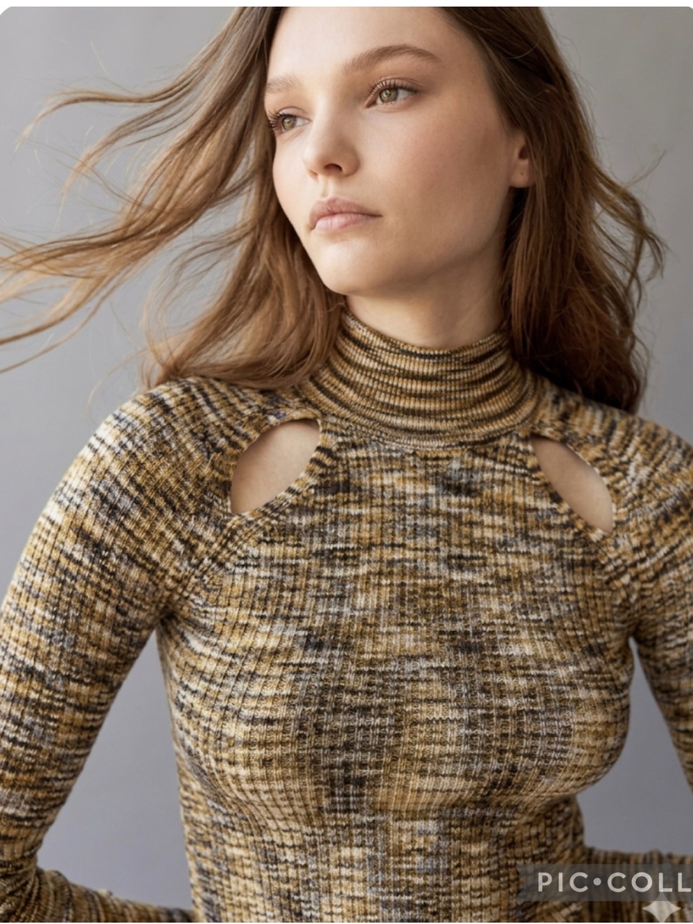 Urban Outfitters Aria Crop Top Cutout Marled Knit Olive Green Mustard Yellow S